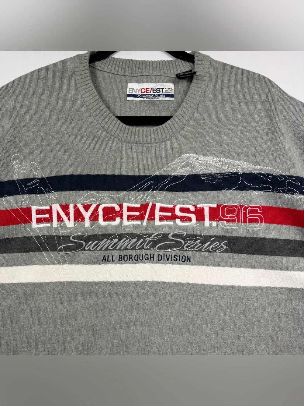 Enyce Est 96 Summit Series Vintage Y2K Gray Knit Striped Sweatshirt Men’s Sz XXL